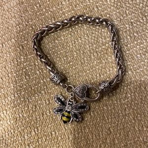 Bumble Bee Clear Crystals Black & Yellow Enamel Fashion Bracelet Jewelry